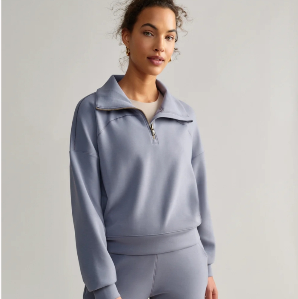 RHONE Gray Oversized Polo Sweatshirt